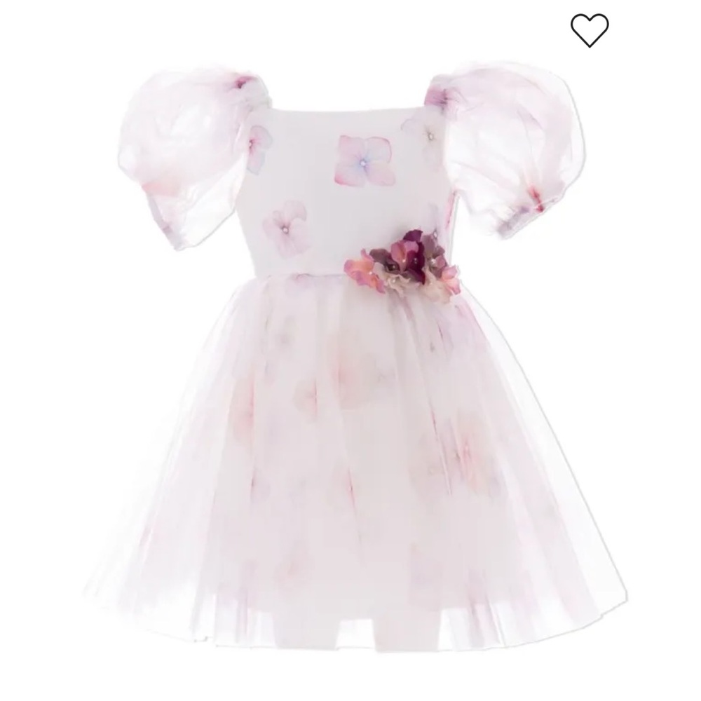 Tulleen Pink Floral Tulle Party Dress with Puff Sleeves